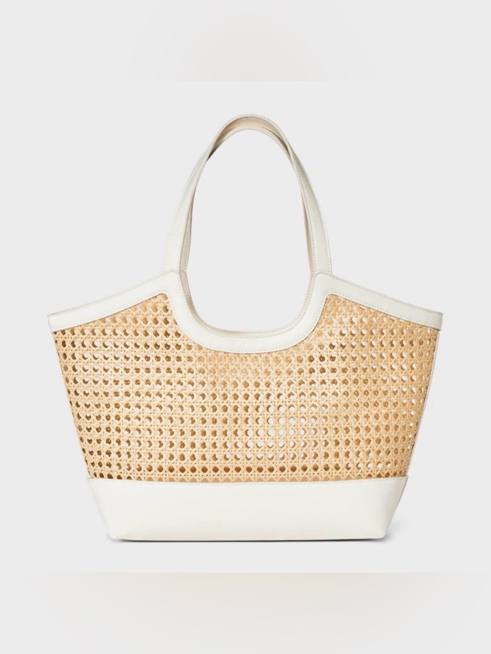 Woven Straw and White Tote Bag